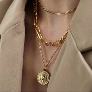 18K Gold Plated Layered Coin Pendant Necklace